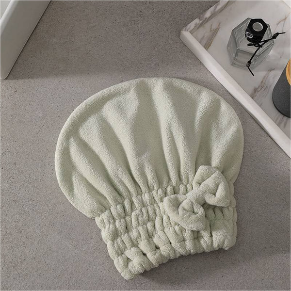 Reefi Hoodie Hair Drying Cap Coral Fleece Bow Design Pistachio XL 30*35cm