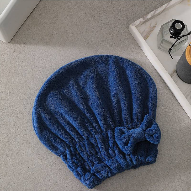 Reefi Hoodie Hair Drying Cap Coral Fleece Bow Design Blue XL