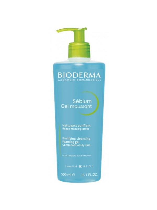 Bioderma Sebium Purifying Cleansing Gel, Zinc and Copper Sulfates, 500 ml