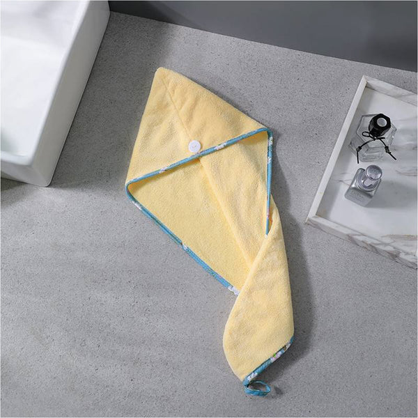 Reefi Hair Cap with Flowered Edges, Soft Cloth, Button Closure, Lemon