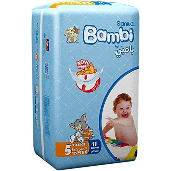 Bambi Baby Diapers Size 5 Disposable Cottony Soft 13-25 kg Pack of 11