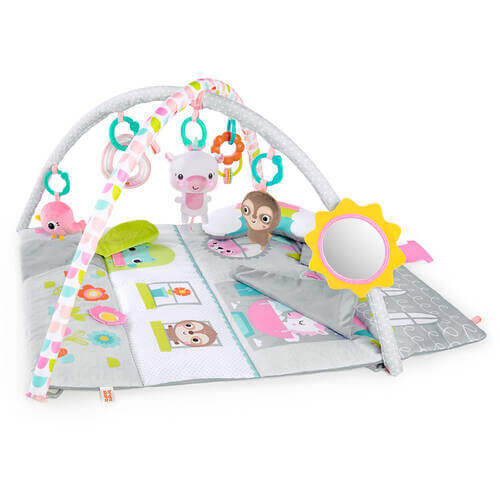 Bright Starts Floors of Fun Activity Gym & Dollhouse, Unicorn Rainbow Play Mat with Lights and Music