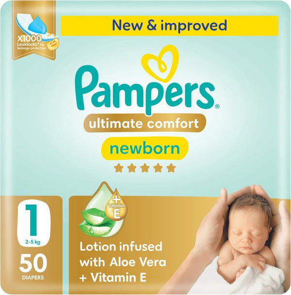 PAMPERS Ultimate Comfort Taped Nappies Size 1, 50 Pack