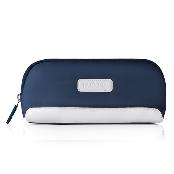 Nohoo Pencil Bag Fabric Vegan Leather Blue Zippered Storage Pocket