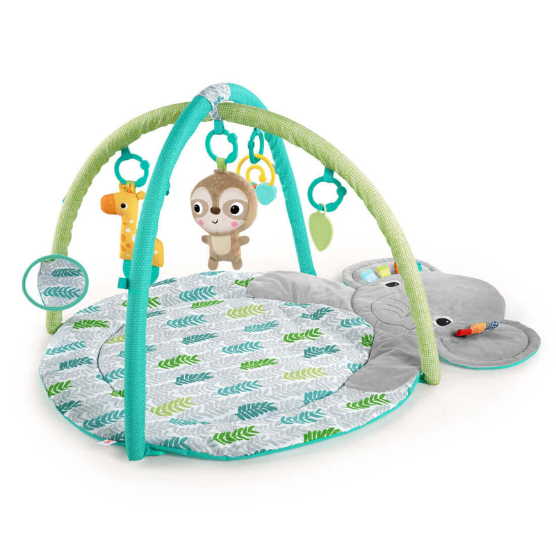 Bright Starts Hug N Cuddle Elephant Activity Gym Plush Playmat with 5 Take-Along Toys