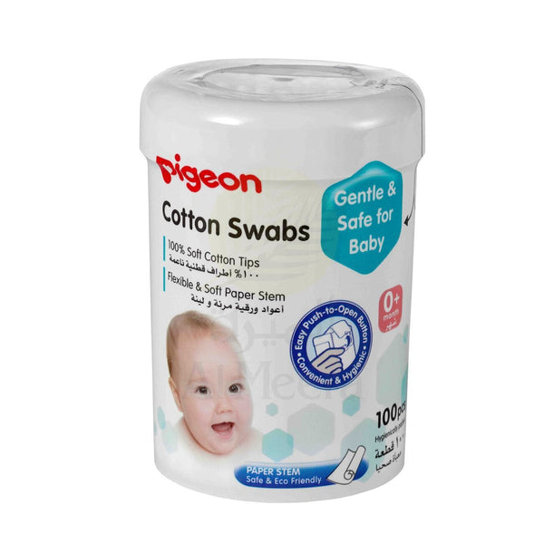 Pigeon Baby Cotton Swabs Soft 100% Cotton Tips Flexible Paper Stem 100 Count