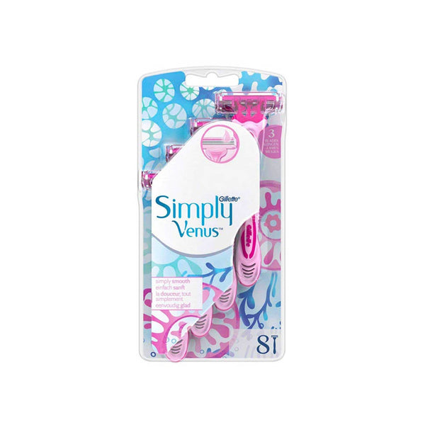 Gillette Simply Venus 3 Women's Disposable Razors 3 Pivoting Blades Moisture Strip 8 Count