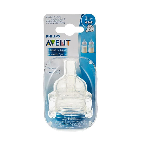 Philips Avent Classic+ Teats Medium Flow 2-Hole Anti-Colic BPA-Free 2 Pack