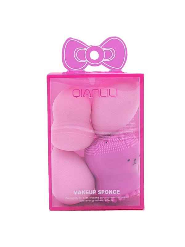 Makeup Sponge Set with Silicone Cleansing Brush, Reusable, Assorted Colors
