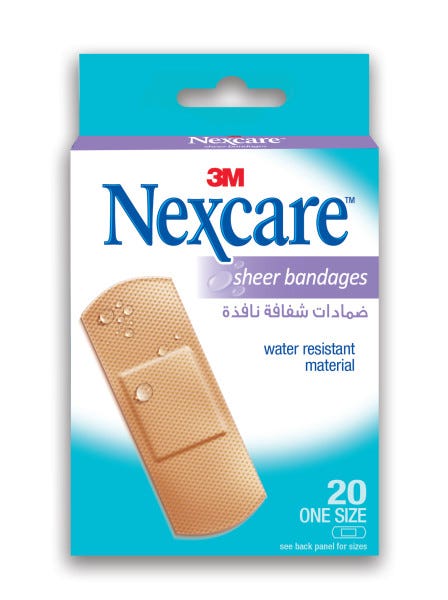 Nexcare Plastic Sheer Water-Resistant Bandages, Breathable, Latex-Free, 72 x 25 mm, 20 Count