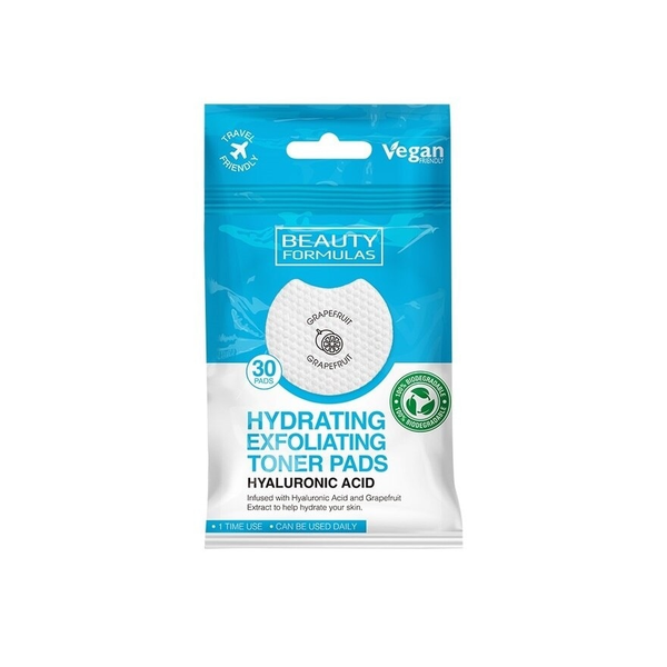 Beauty Formulas Hydrating Exfoliating Toner Pads Hyaluronic Acid 30 Pads