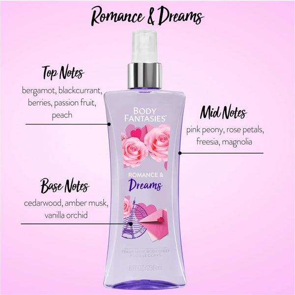 BODY FANTASY Romance & Dream Body Splash Spray with Fruity Fragrance, 236 ml