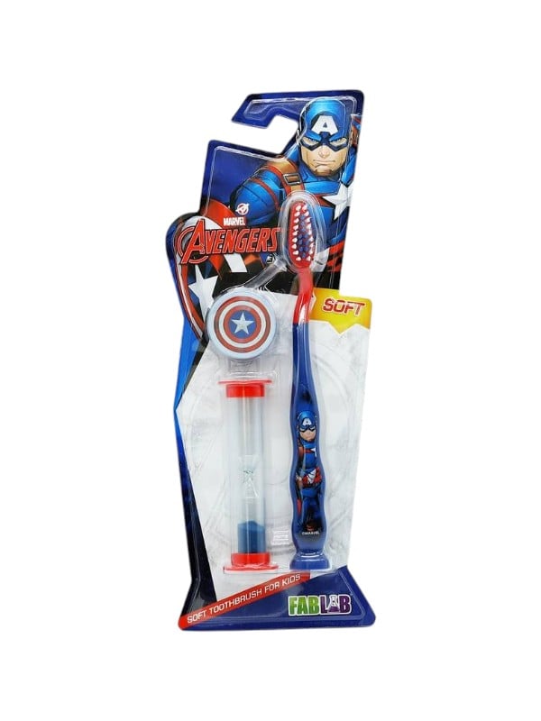 Fab Lab Avengers Kids Toothbrush with Sand Timer, Soft Bristles, Captain America Design, Assorted Colors