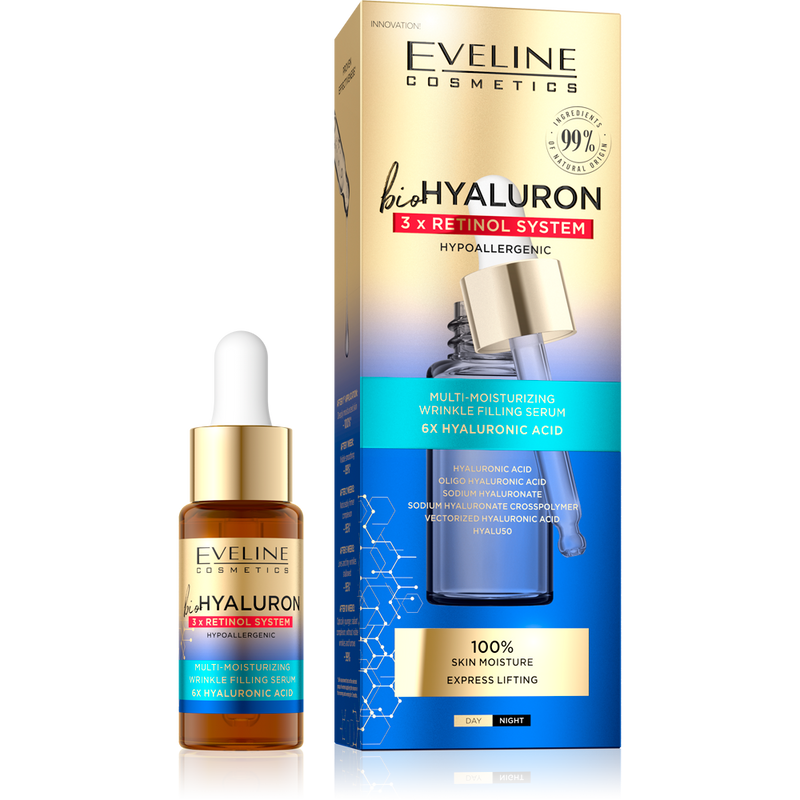 Eveline Biohyaluron Multi-Moisturizing Serum Liquid Hyaluronic Acid Wakame Algae 18ml