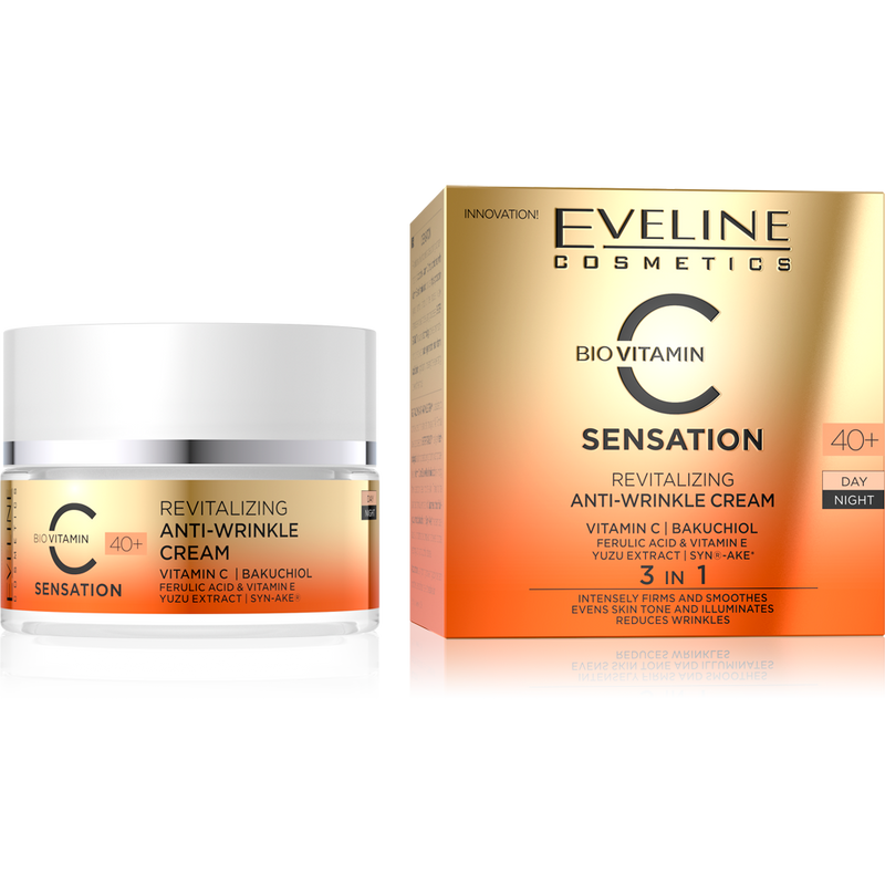 Eveline C Sensation Revitalizing Face Cream, Vitamin C, Bakuchiol, Day & Night, 50ml