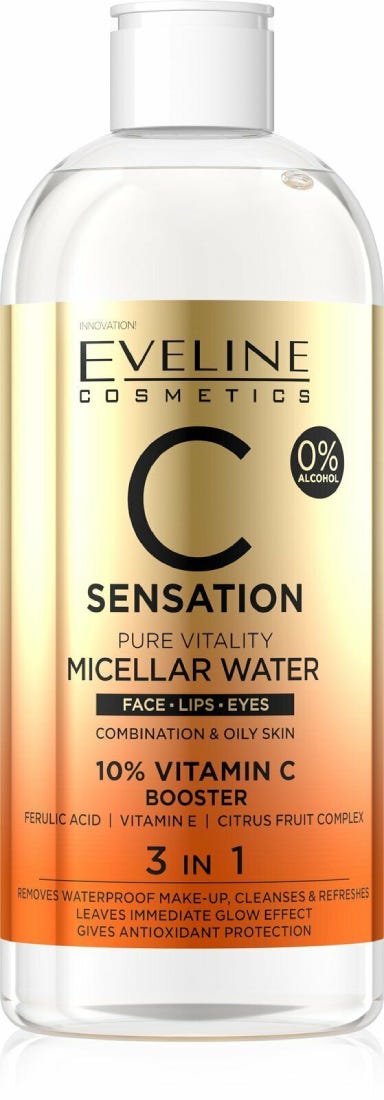 Eveline C Sensation Vit C Vitality Micellar Water Liquid Antioxidant Formula 400ml