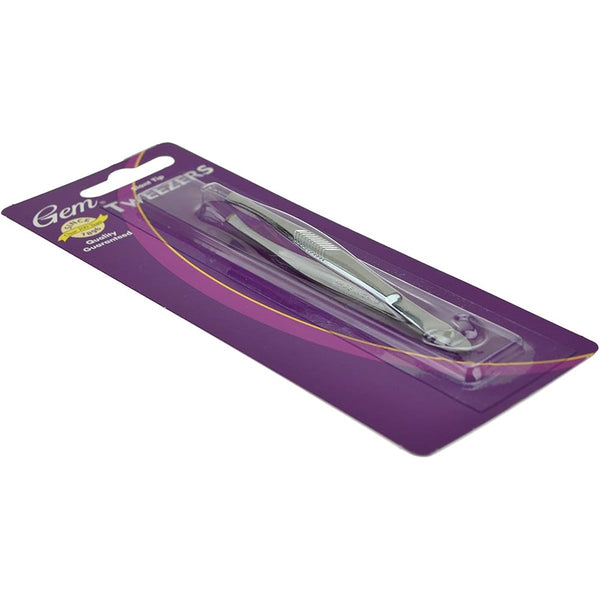 Gem Slant Tip Tweezers R45TD Stainless Steel Precision Eyebrow Tool