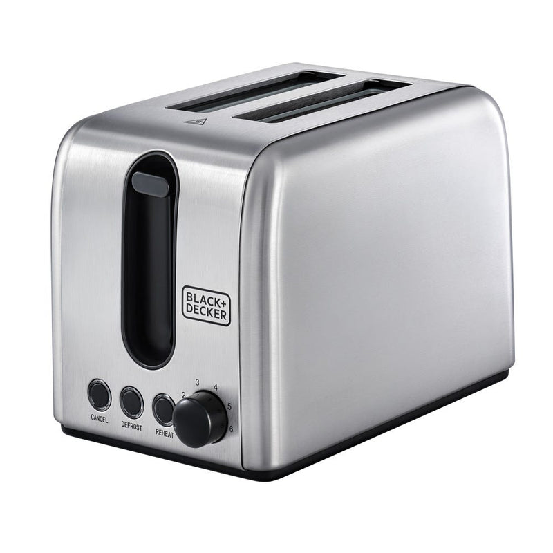 Black+Decker 2-Slice Stainless Steel Toaster 1050W with Defrost, Reheat and Cancel Functions