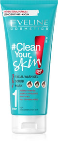 Eveline Clean Your Skin 3-in-1 Facial Wash Gel, Scrub and Mask for Oily Skin, 200ml