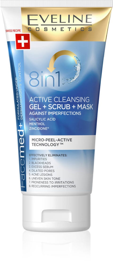 Eveline Facemed+ 8in1 Active Cleansing Gel, Scrub and Mask 150ml