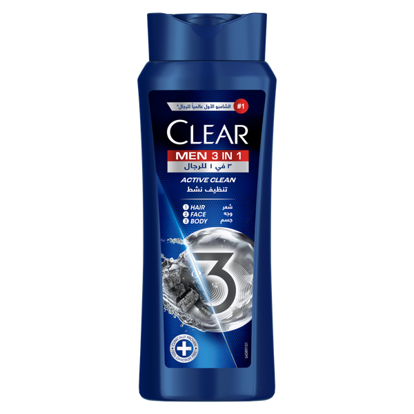 Clear Men 3in1 Shampoo Active Clean Charcoal Vitamin B3 600 ml