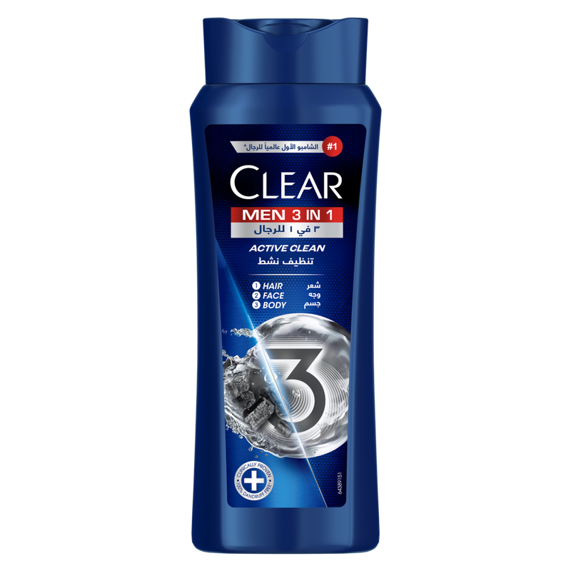 Clear Men 3in1 Shampoo Active Clean Charcoal Vitamin B3 600 ml