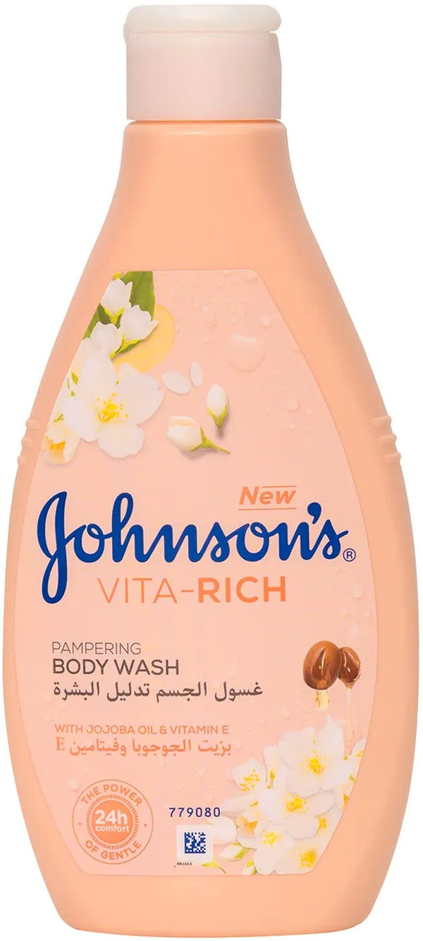 Johnson's Vita-Rich Pampering Body Wash Jojoba Oil Vitamin E Jasmine Sandalwood Musk White Flowers 250 ml