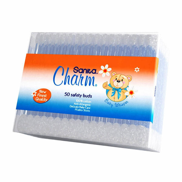 Sanita Charm Cotton Buds, 100% Pure Cotton, Pliable Sticks, 50 Pieces