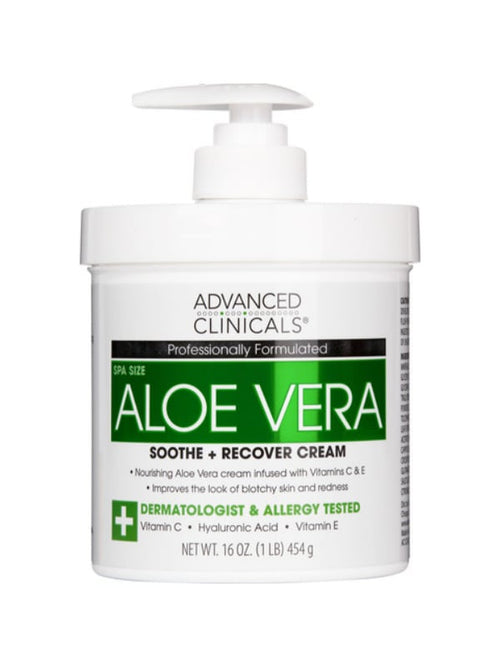 Advanced Clinicals Aloe Vera Soothe + Recover Cream with Hyaluronic Acid, Vitamins C and E