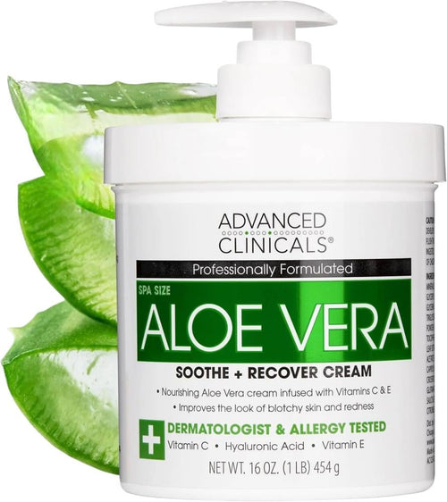 Advanced Clinicals Aloe Vera Soothe + Recover Cream with Hyaluronic Acid, Vitamins C and E