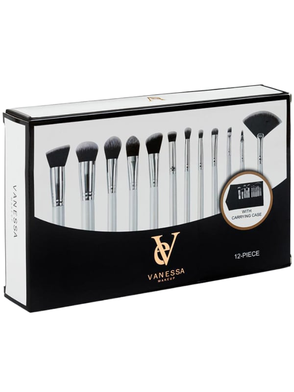 Vanessa Makeup Brush Set 12-Piece Professional Brushes with Black Pouch