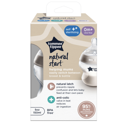 Tommee Tippee Natural Start Anti-Colic Plastic Baby Bottle Slow Flow 0m+ 150 ml
