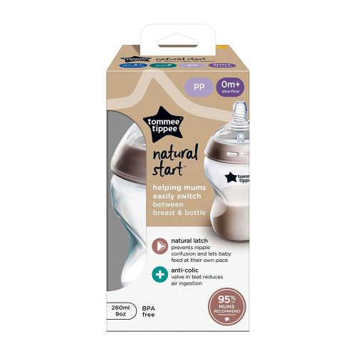 Tommee Tippee Natural Start Anti-Colic Baby Bottle Slow Flow Newborn 260ml