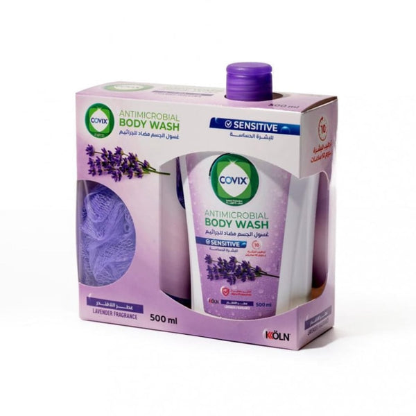Covix Care Lavender Body Wash Antibacterial Formula with Built-In Loofah, 500 ml