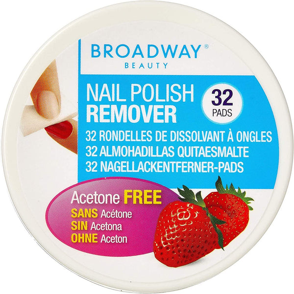 Broadway Nail Polish Remover Pads Acetone-Free Strawberry Scent 32 Pads