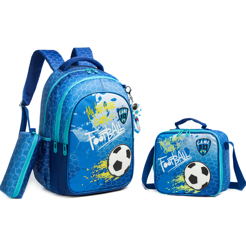 Eazy Kids 17 School Bag Set, 3 Pieces, Football Blue