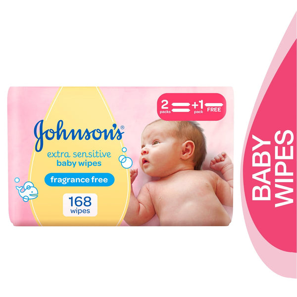 Johnson's Extra Sensitive Baby Wipes Fragrance-Free Pure Water 168 Wipes