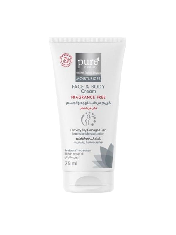 Pure Beauty Fragrance-Free Face & Body Cream Revidrate Technology Argan Oil 75ml