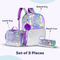 Eazy Kids Girl Power School Bag Set, Purple Backpack with Lunch Bag and Pencil Case, 3 Pieces
