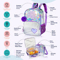 Eazy Kids Girl Power School Bag Set, Purple Backpack with Lunch Bag and Pencil Case, 3 Pieces