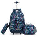 Eazy Kids 18 Set of 3 Trolley School Bag Cacti Blue