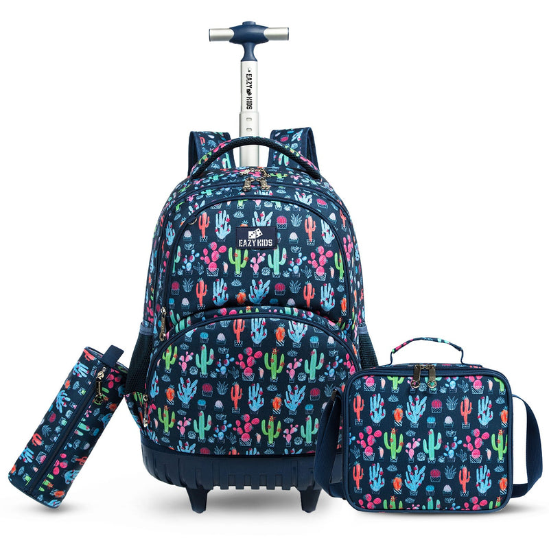 Eazy Kids 18 Set of 3 Trolley School Bag Cacti Blue