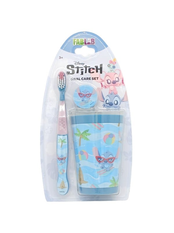 Fab Lab Kids Toothbrush with Stitch Cup, Soft Rounded Bristles, Assorted Colors