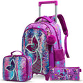 Eazy Kids 3-in-1 Trolley School Bag Set, Mermaid Purple, Backpack, Lunch Bag and Pencil Case