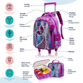 Eazy Kids 3-in-1 Trolley School Bag Set, Mermaid Purple, Backpack, Lunch Bag and Pencil Case