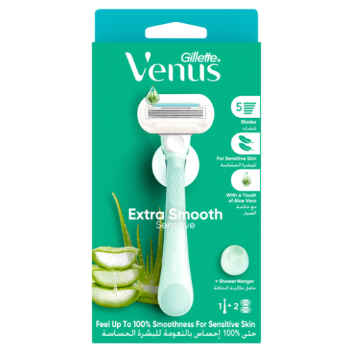 Gillette Venus Extra Smooth Sensitive Women's Razor with 2 Refill Blades and Shower Hanger