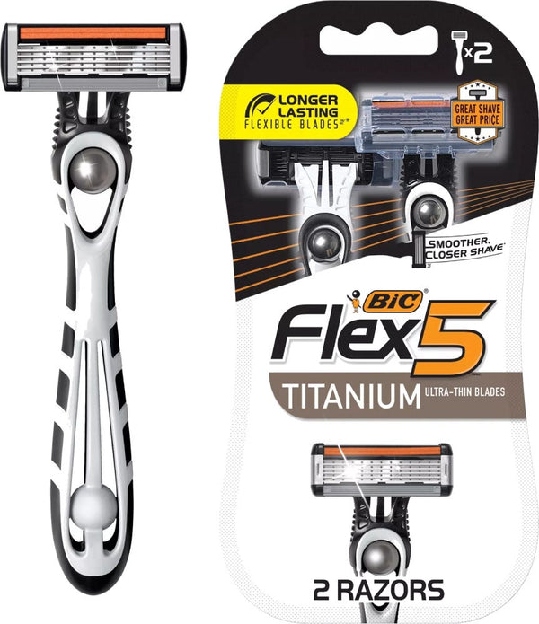 BIC Flex 5 Hybrid Men's Razors 5-Blade Flexible Head with Refills, 2 Pieces