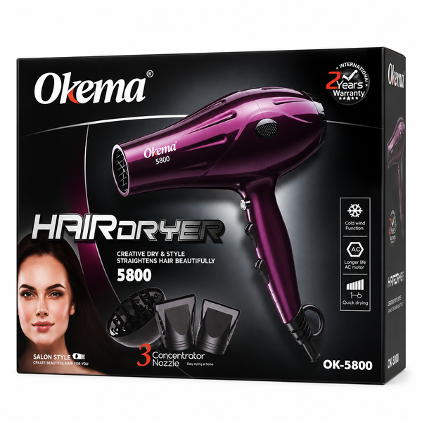 Okema Professional Hair Dryer OK5800 Multiple Heat and Speed Settings