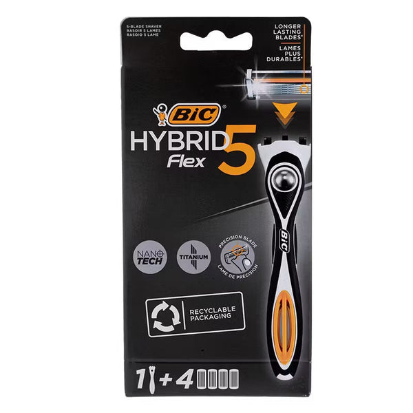 BIC Flex 5 Hybrid Razors for Men, 5-Blade Pivoting Head, Aloe Lubricating Strip