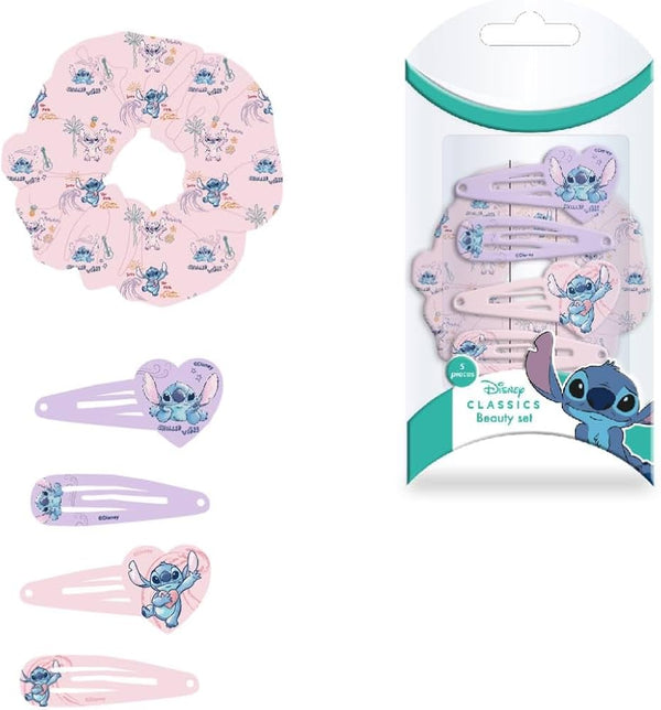 Disney Stitch Hair Snap Clips, Pink and White Pom-Pom Accents, 5 Pieces